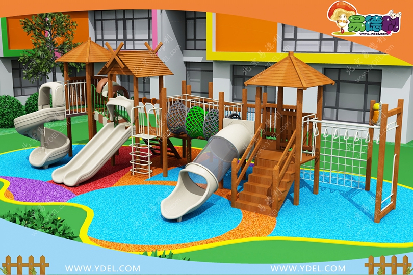 幼兒園院內兒童木制滑梯